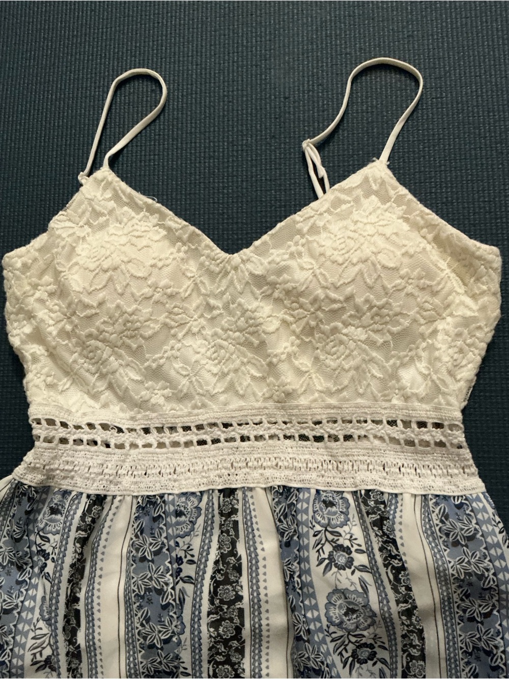 Justice Cream Lace Maxi Dress with Blue Floral Stripe Skirt